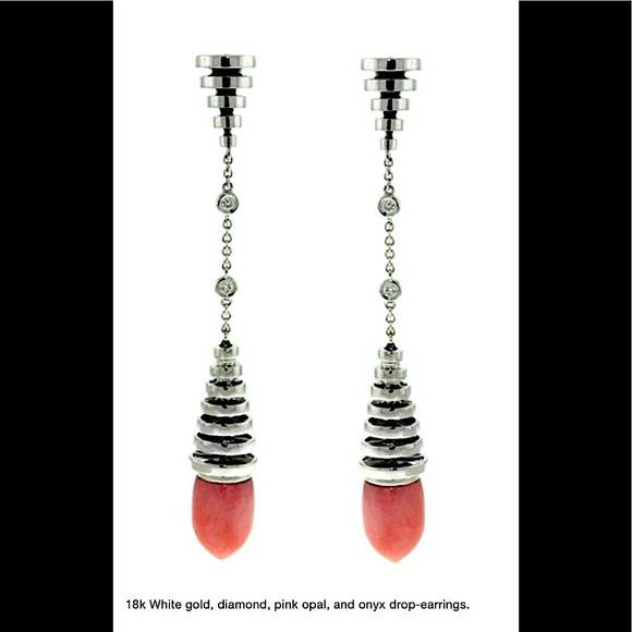 18K AVAKIAN RIVIERA Earrings w/ Pink Opal & Onyx - Picture 14 of 16